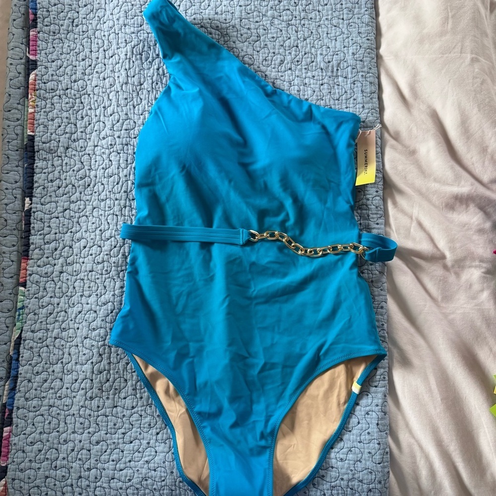 NWT Summersalt x Kendra Scott One-Shoulder Swimsuit – Blue w/ Gold Chain Size 8